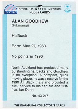 1991 Regina NZRFU 1st Edition #43 Alan Goodhew Back